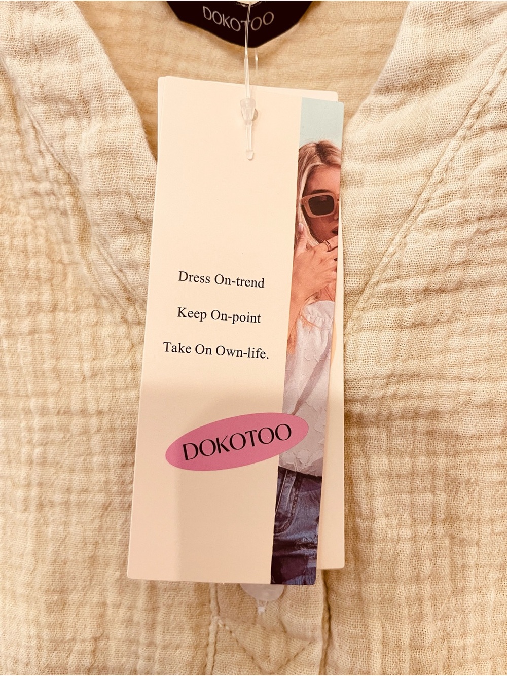 Dokotoo Women's Lightweight Button Henley Top - Cream - Picture 3 of 6